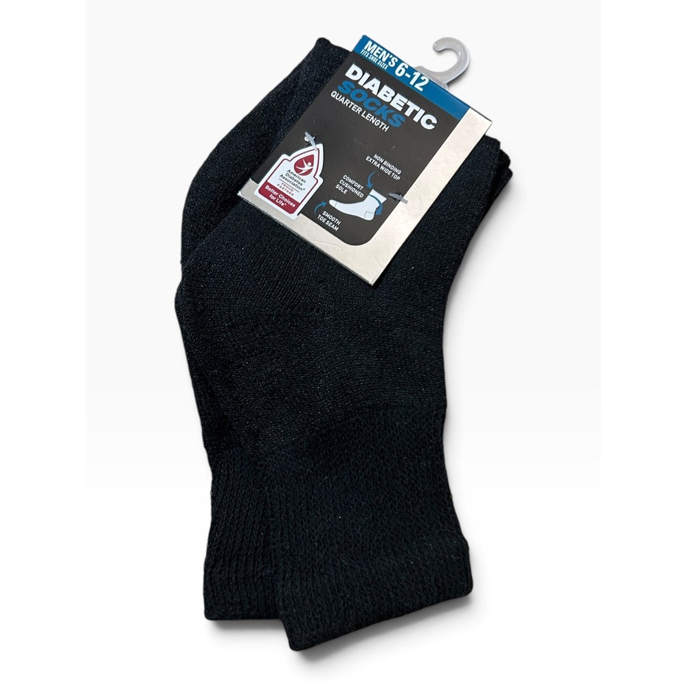 Diabetic Socks Mens Black Quarter Length Cushioned Sole 6-12 QTR-10-AD